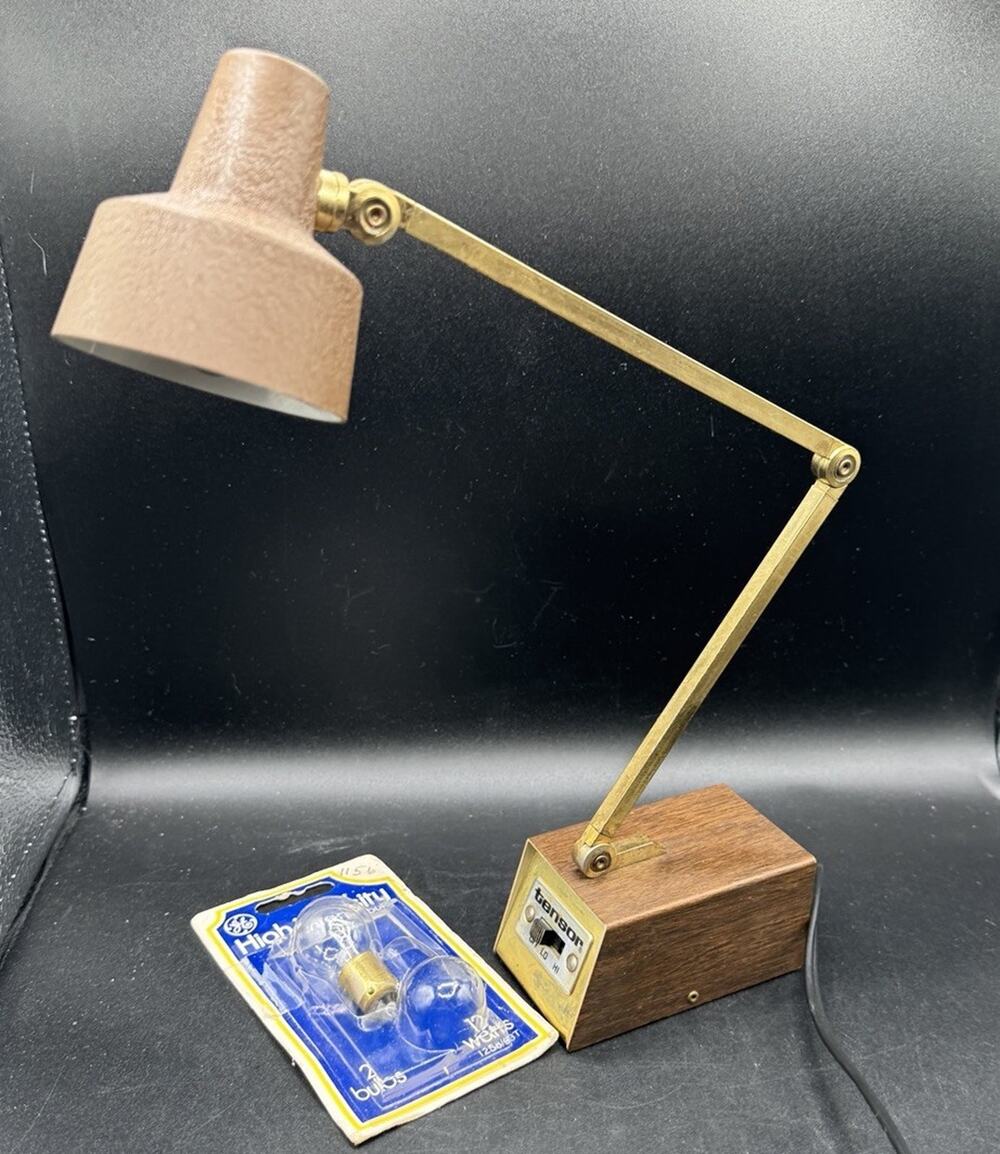 Vintage Tensor MCM Articulating Portable Desk Lamp Gold Brown Works! -A95